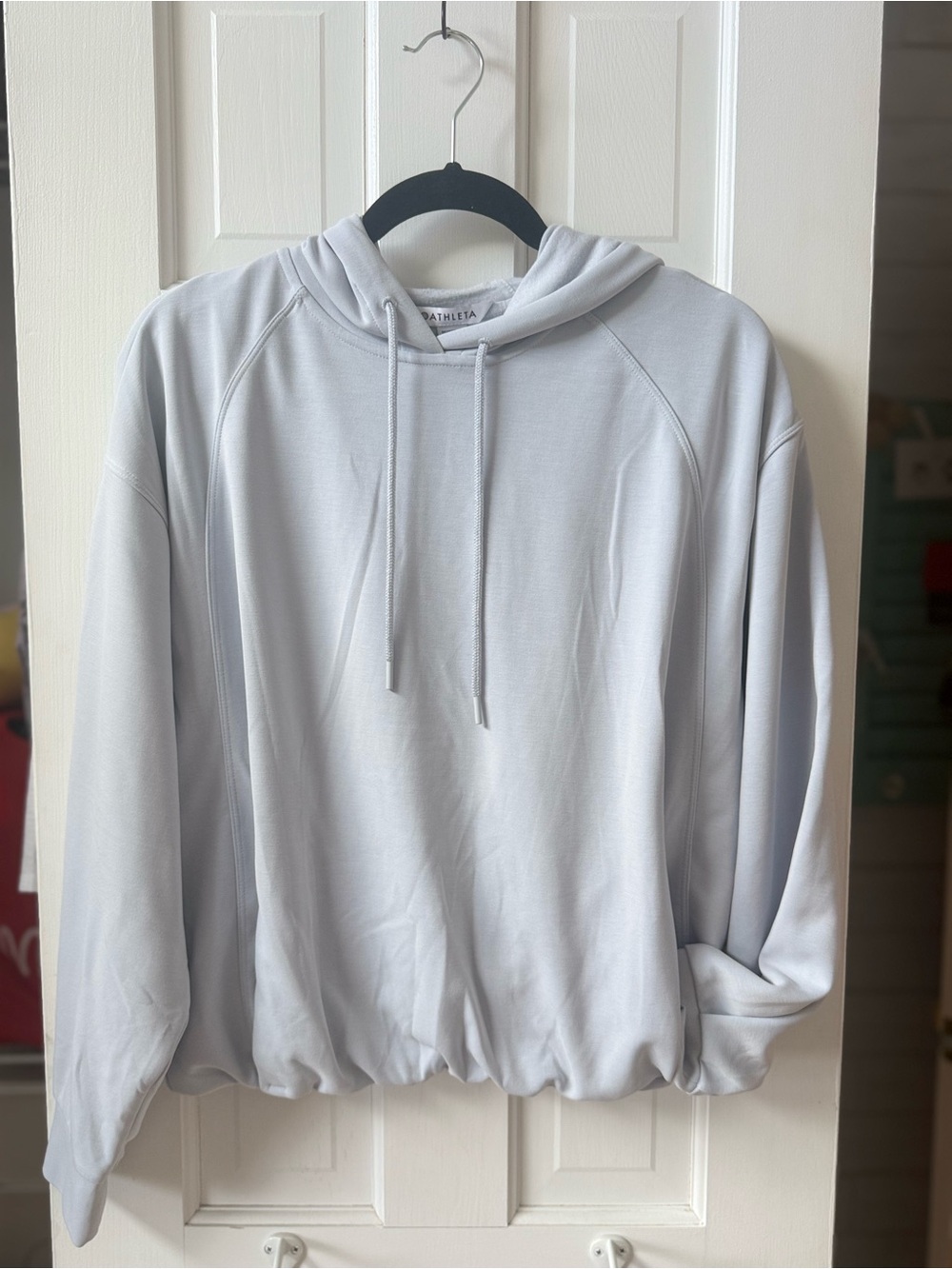 Athleta Light Blue Drawstring Bubble Hem Hoodie